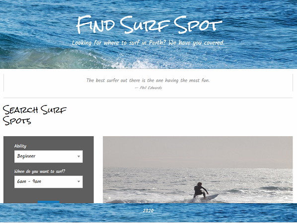 surf app featuring image of surfer