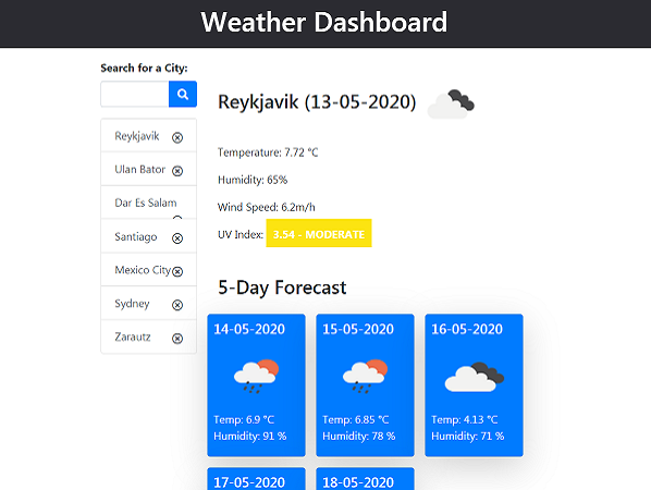 weather dashboard app